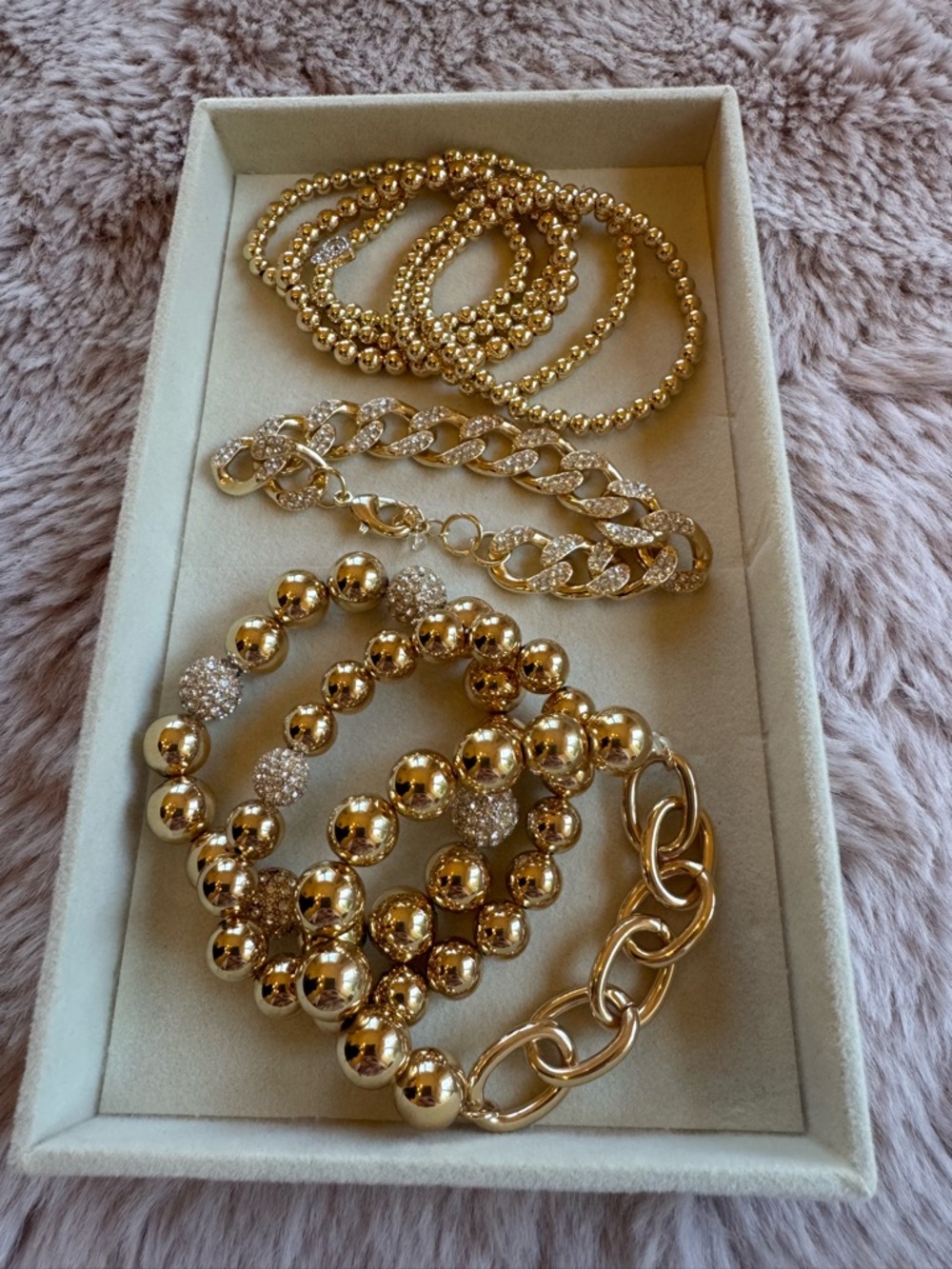 Gold Beaded and Chain Bracelet Set - Women Jewelry